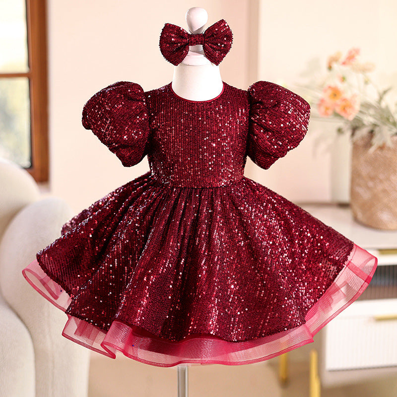 Girls Dress Sequined Short Puffy Tulle Skirt