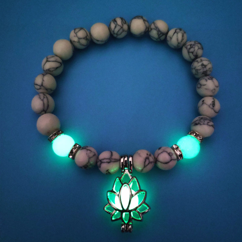 Bracelet en pierre naturelle de lotus lumineux énergétique, bracelet de perles de charme phosphorescentes pour yoga, guérison, prière bouddhiste, pour hommes et femmes