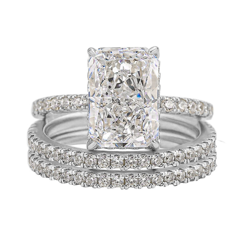 S925 Sterling Silver Super Shiny Ice Flower Cut Zircon Ring Suit