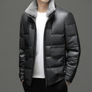 Men's Leather Down Short Jacket Fleece Padded Coat