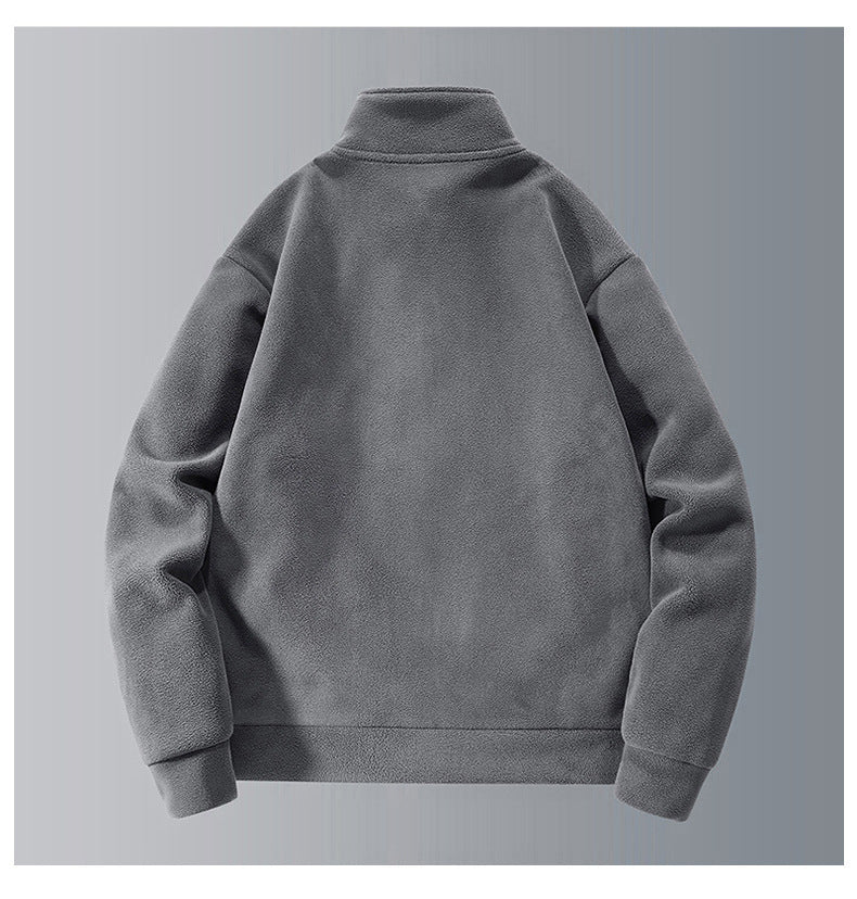 Polyester Men's Polar Fleece Thickened Warm Suit Loose Lapel Comfortable Coat Fashion Casual Complete Set