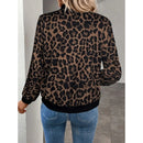 Women's Leopard Print Zip Up Lightweight Bomber Jacket Casual Long Sleeve Outerwear