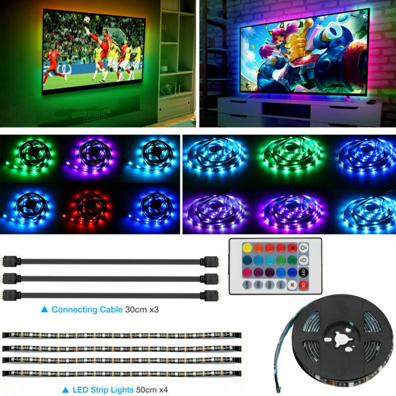 Kit de bande lumineuse LED RGB USB 5 V 4 x 50 cm avec télécommande pour téléviseur, ordinateur et lampe