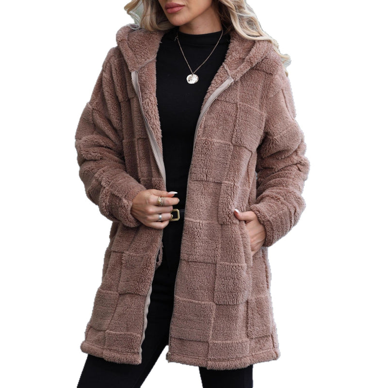 Hooded Long Cardigan Plush Coat