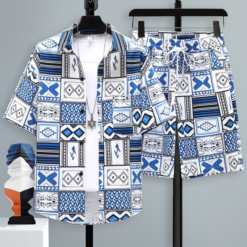 Herren Kurzarmanzug Jugend Student Freizeit Sport Coole Shorts Zweiteiliges Set