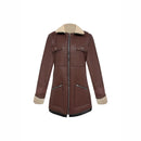 Faux Suede Zipper Composite Fur Integrated Turn-down Collar Coat