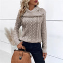 Twisted Knitted Turtleneck Buttons Raglan Sleeve Sweater
