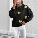 Women's Sweet Style Heart Printing Loose Round Neck Long Sleeve Sweater