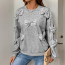 Casual Cool Bow Stitching Gray Women's Round-neck Sweater