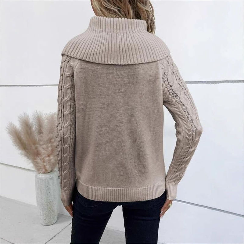 Twisted Knitted Turtleneck Buttons Raglan Sleeve Sweater