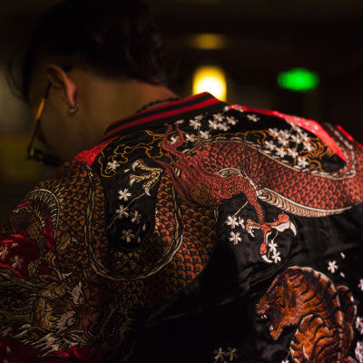 Dragon and tiger bucket embroidery double-sided jacket