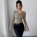 Ribbing Bottoming Sweater Off-the-shoulder Slim Knit Long-sleeved Top