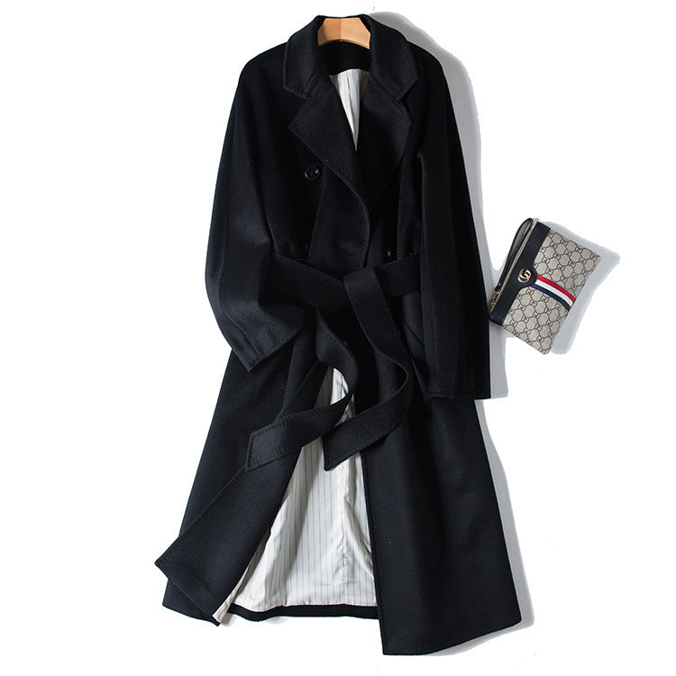 Manteau de transport en cachemire à manches raglan et effet ondulé