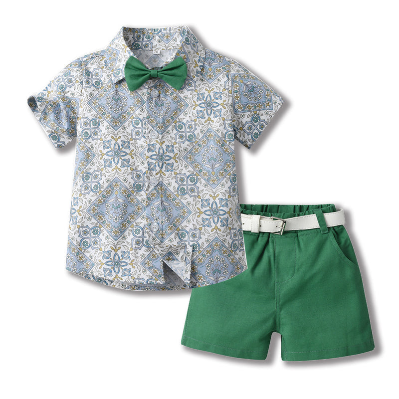 Bowknot Short-sleeved Cardigan Boys' Shorts Two-piece Set