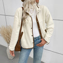 European And American Contrast Color Polar Fleece Cardigan Women's Fleece Short Stand-up Collar Casual Jacket