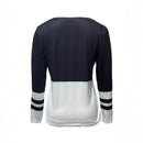 Women's V-collar Contrast Color Striped Loose Zip Long-sleeved T-shirt