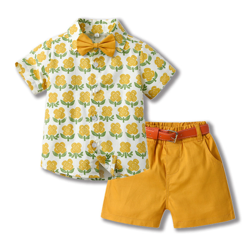 Bowknot Short-sleeved Cardigan Boys' Shorts Two-piece Set