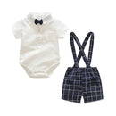 Children's Short-sleeved Knitted One-piece Romper Sheath Romper Plaid Suspender Pants