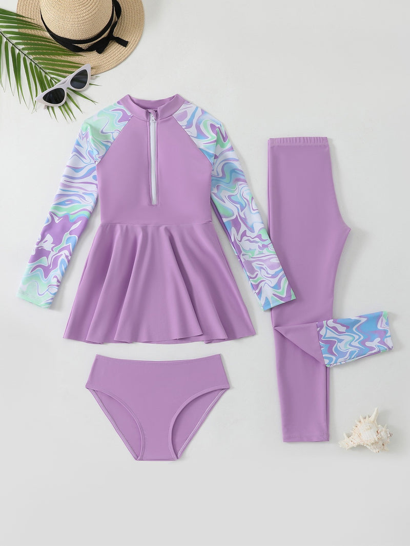Children's Split Long-sleeved Long Trousers Three-piece Swimsuit