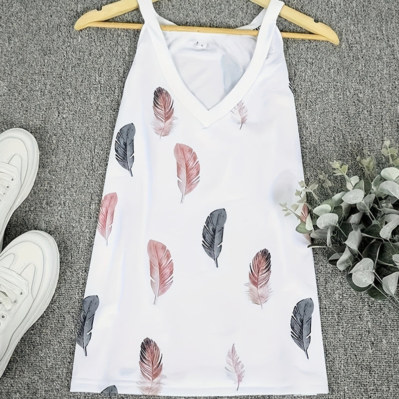 Ladies' V-neck Feather Print Fashionable Versatile Casual Camisole Vest