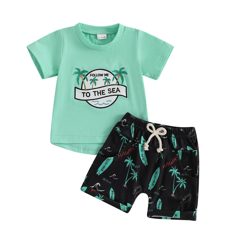 Cute Casual Sports Wind Beach Style Embroidery T-shirt Shorts Set