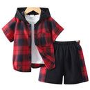 Fashion Children's Short Sleeve Hooded Plaid Suit