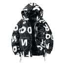 Dicker, baumwollgefütterter Mantel im Hong Kong-Stil mit Buchstaben im Unisex-Stil für Herren