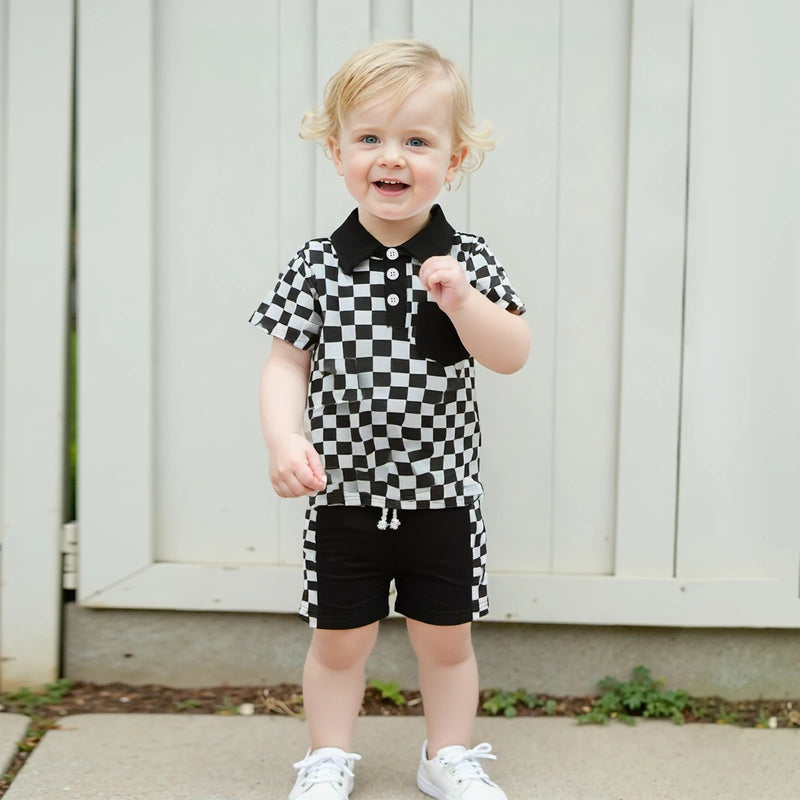 Boys' Checkered Lapel Shorts Suit