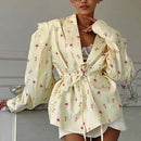 Thin Lace-up Loose All-matching V-neck Coat Women