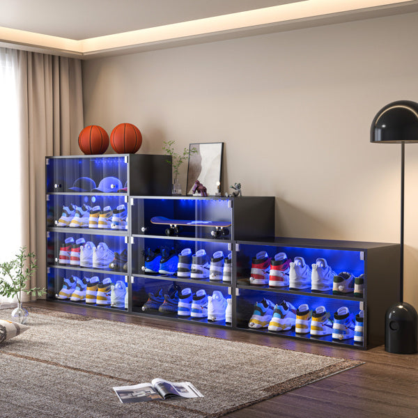 Schwarzer LED-Licht-Schuhkarton mit drei Schichten und Glastür