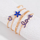4pcs Blue Flower Love Butterfly Bracelet Set With Rhinestones Design Valentines Day