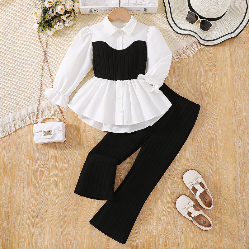 Girls Trendy Stitching Two-piece Suit