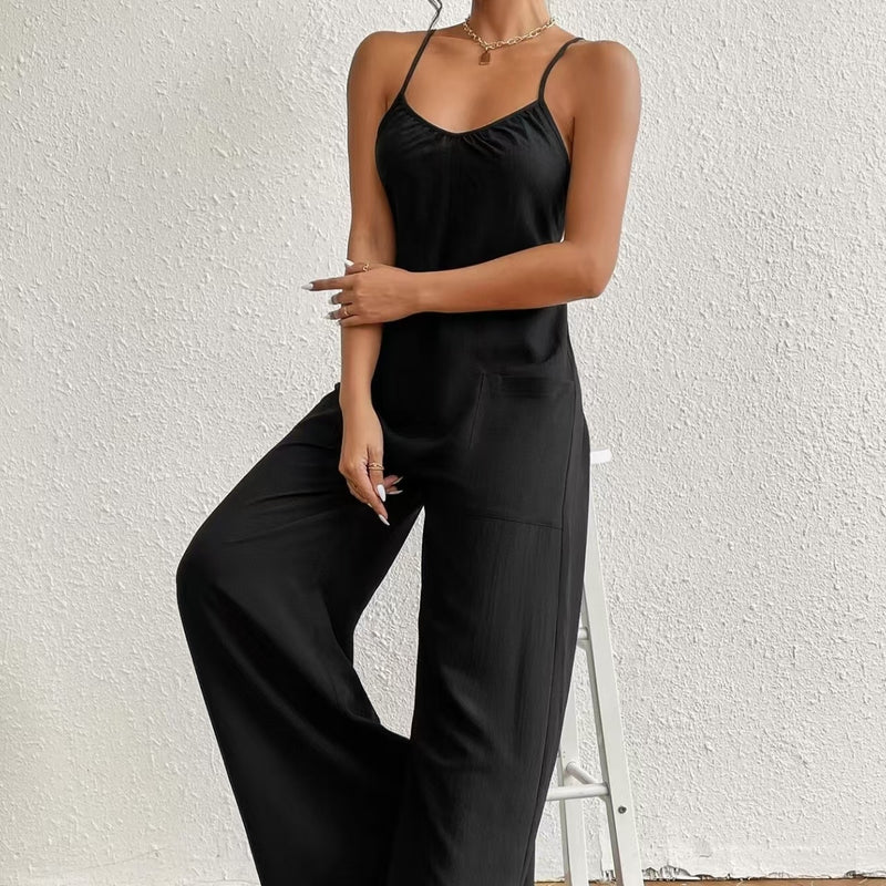 Ladies' Cross Leisure Vacation Lazy Backless Wide Leg Pants Camisole Skirt Jumpsuit