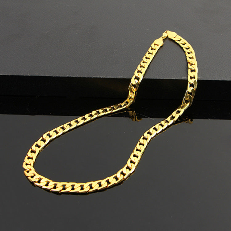 European and American hot selling men's flat side NK necklaces have a large chain of personality