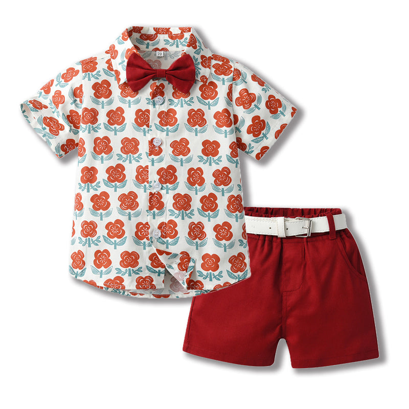 Bowknot Short-sleeved Cardigan Boys' Shorts Two-piece Set