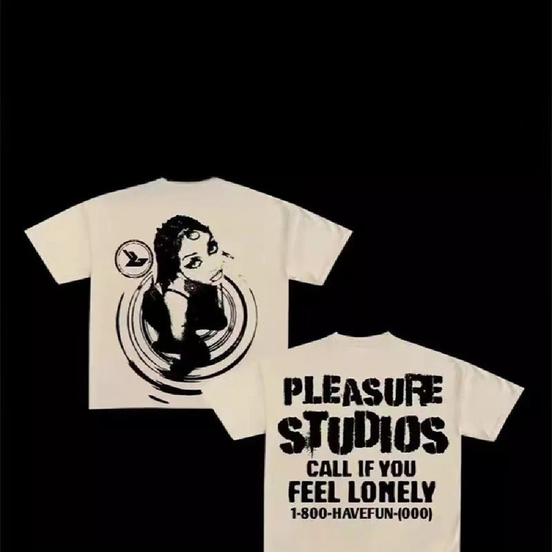 Retro Lockeres Kurzarm-Baumwolltop mit Rundhalsausschnitt Gothic