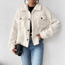 Women's Casual Polo Collar Plush Jacket Short