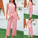 Summer Sleeveless Halter Lace Up Casual Jumpsuit