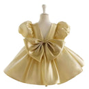 Girls' Dress New Champagne Satin Flower Girl Puff Sleeve