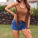 Women's Summer Tassel Asymmetrical Hem Exposed Back Lace Up Vest
