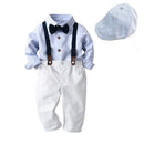 Boys' Spring And Autumn New Striped Shirt Hat Pants Match Suit