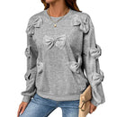 Casual Cool Bow Stitching Gray Women's Round-neck Sweater