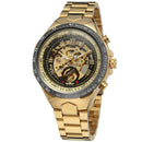 WINNER men's personality fashion gold watch all steel hollow automatic mechanical watch