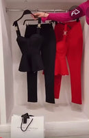 Tief ausgeschnittener, taillierter Camisole-Top-Strumpfhosen-Modeanzug