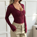 Hot Girl Lace Long-sleeved T-shirt Women's Top Women's Clothing