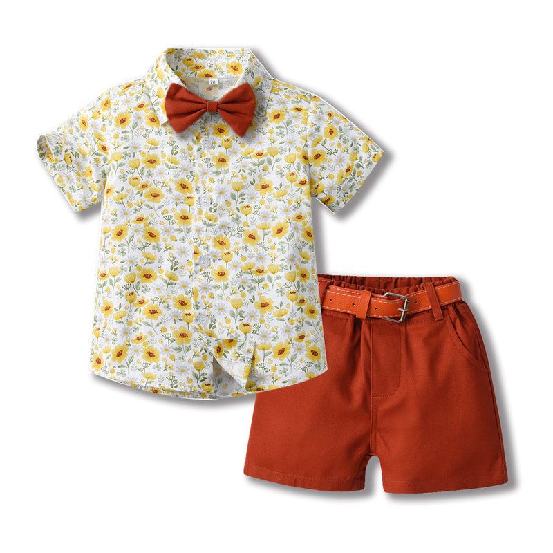 Bowknot Short-sleeved Cardigan Boys' Shorts Two-piece Set