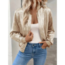 Women's Leopard Print Zip Up Lightweight Bomber Jacket Casual Long Sleeve Outerwear