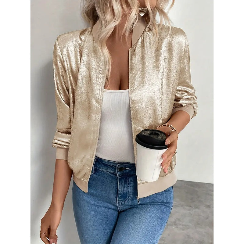 Women's Leopard Print Zip Up Lightweight Bomber Jacket Casual Long Sleeve Outerwear