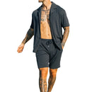 Herren Zweiteiler Set Kurzarm Revers Button Shirts und Shorts Strandstil Anzüge Männer Sommermode Kleidung Streetwear