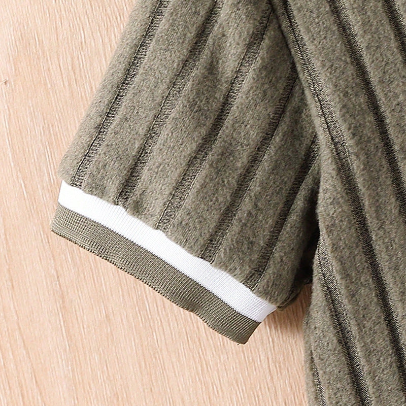 Polo Collar Stripes Shorts Design For Children